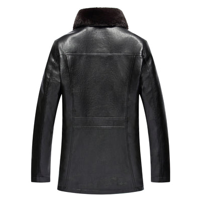 Abrigo de Cuero PU con Cuello de Piel para Hombre Maduro - Image 5