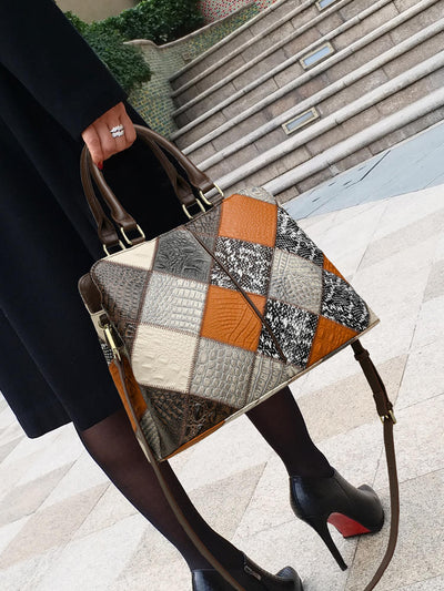 Bolso de Hombro Patchwork con Contraste de Colores - Image 10