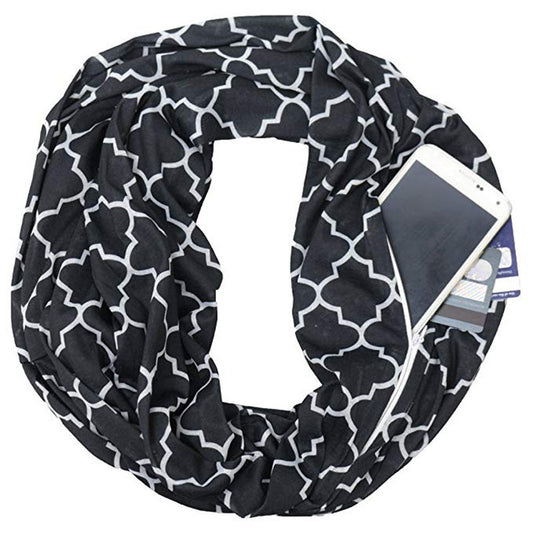 Pañoleta Tejida con Bolsillo Cremallera Infinita y Estampado Floral de Cuatro Pétalos