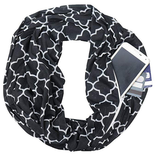 Pañoleta Tejida con Bolsillo Cremallera Infinita y Estampado Floral de Cuatro Pétalos