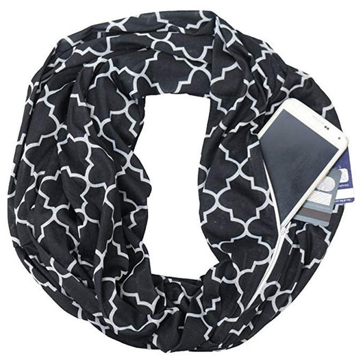 Pañoleta Tejida con Bolsillo Cremallera Infinita y Estampado Floral de Cuatro Pétalos