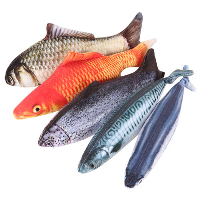 Two plush fish cat toys, one large and one small, with realistic green and brown scale patterns. - Image 18
