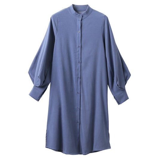 Vestido Camisero con Cuello Alto y Mangas Farol - Image 2