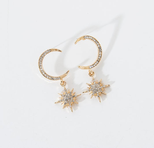 Aretes Largos Versátiles de Estrella y Luna Creciente