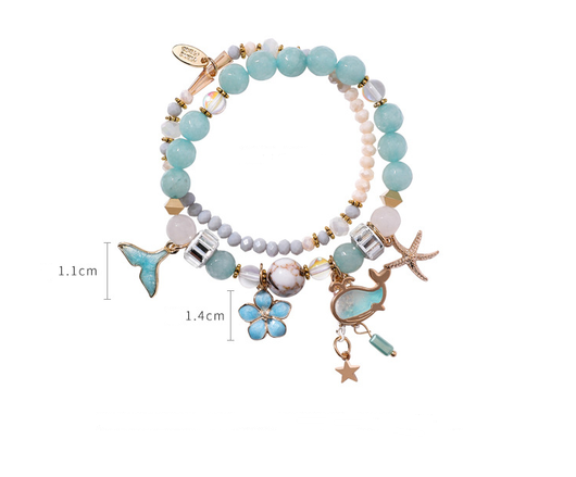Pulsera Cola de Ballena Elástica Doble - Diseño Floral Retro con Estrella de Mar - Image 4