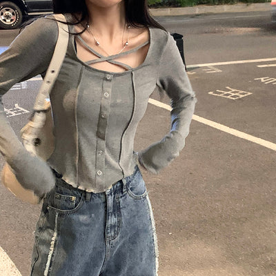 Blusa Manga Larga Slim Fit Diseño Exclusivo Cuello Redondo