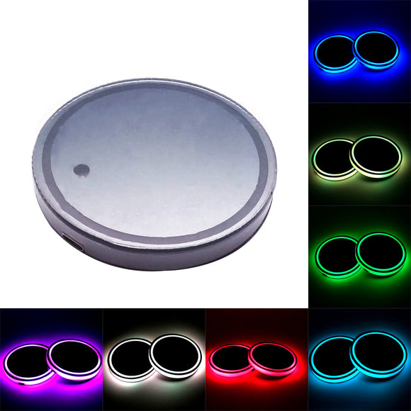 Posavasos LED Luminosos para Auto con Puerto USB - Set de 2 Piezas