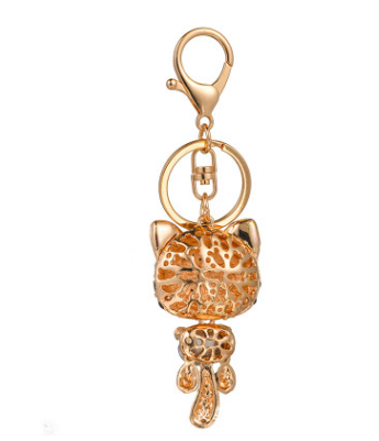Llavero Gato de la Suerte con Cristal y Esmalte - Accesorio Elegante para Mujer