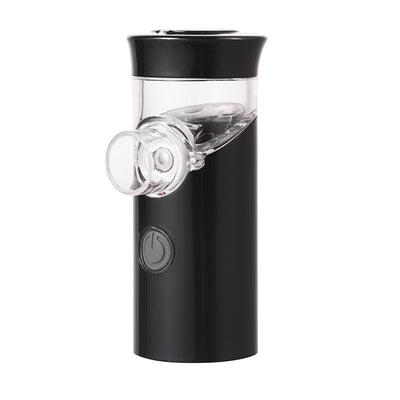 Gray handheld ultrasonic nebulizer with a clear medication chamber and a power button, designed for portable respiratory care. - Image 9