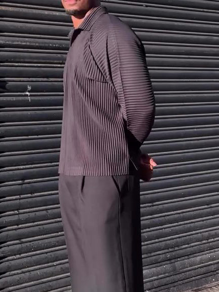 Camisa Casual de Manga Larga con Pliegues para Hombre - Image 5
