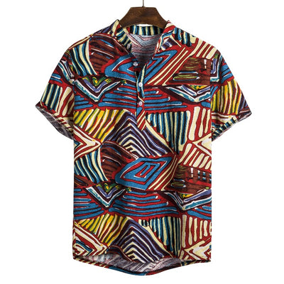 Camisa de Lino Estampado Étnico Africano para Hombre - Image 18