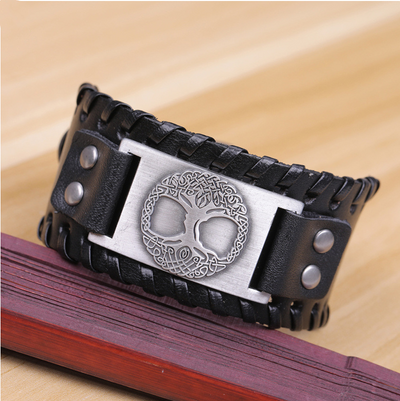 Pulsera de Cuero Ancha para Hombre - Brazalete Punk con Cuerda Trenzada y Aleación - Image 4