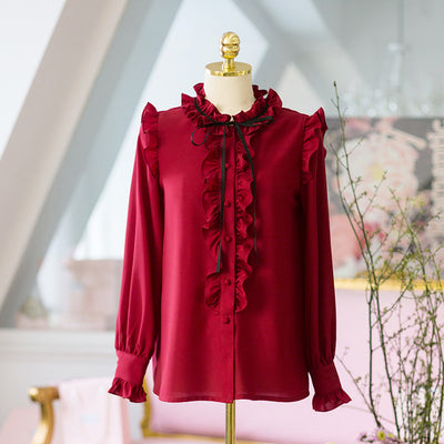 Blusa de Gasa Manga Larga Roja - Image 15