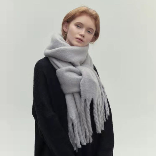 Bufanda Larga Mujer Invierno Color Sólido con Borlas - Estilo Fashion Versátil y Cálido - Image 5