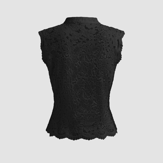 Blusa Sin Mangas con Cuello Tipo Solapa y Detalles de Encaje - Image 11