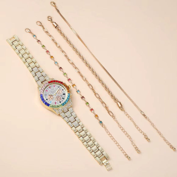 Reloj de Pulsera para Mujer con Calendario y Diamantes en Acero Inoxidable