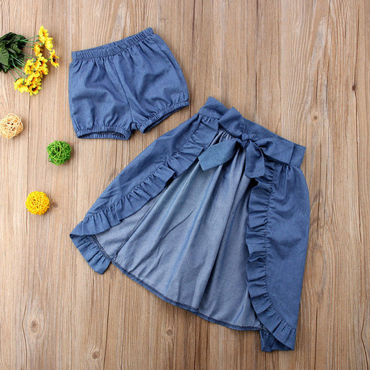 Conjunto de 3 Piezas: Top de Encaje, Falda Denim y Accesorio - Image 11
