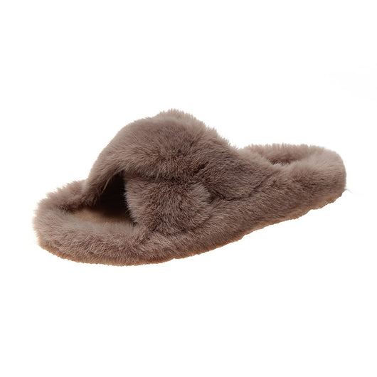 Pantuflas Cruzadas de Pelo de Conejo Suave para Mujer - Image 4