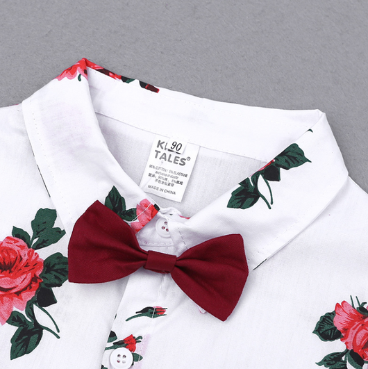 Conjunto de Verano para Niños: Polo Floral Manga Corta con Shorts Rojo - Image 3