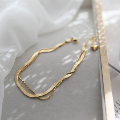 Pulsera Tobillera Doble Serpiente Chapada en Oro Rosa 18K - Image 2