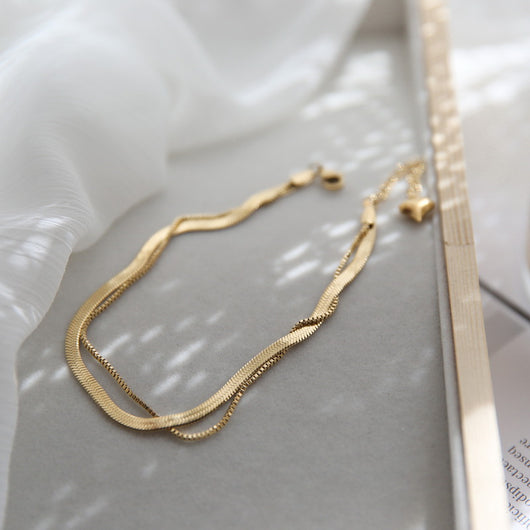 Pulsera Tobillera Doble Serpiente Chapada en Oro Rosa 18K - Image 2