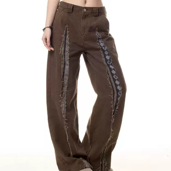 Jeans Vintage con Costuras Deshilachadas y Múltiples Bolsillos para Mujer