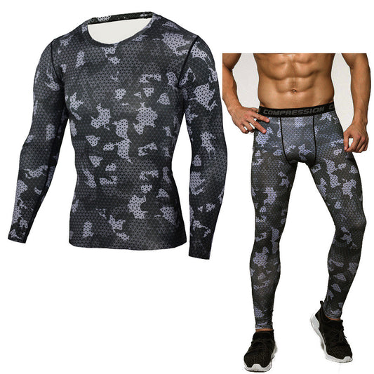 Conjunto Compresivo Camuflaje para Hombre - Playera Manga Larga y Mallas Deportivas