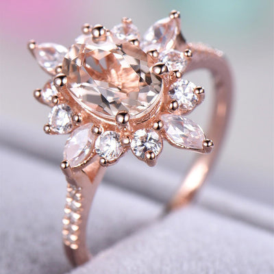 Anillo de Flor con Diseño Copo de Nieve en Oro Rosado - Circonita Cúbica - Image 4