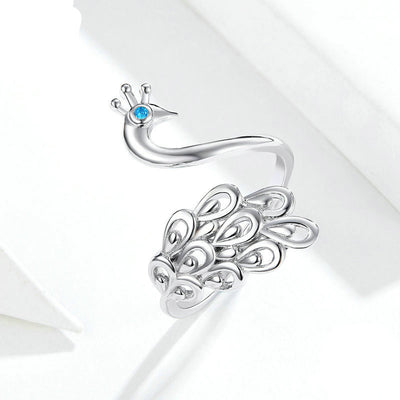 Anillo de Plata con Baño de Oro Blanco Diseño Pavo Real - Image 2