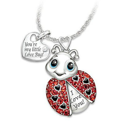 Collar Colgante Mariquita Adorable Corazón Rojo con Brillantes y Letra de Moda - Image 6
