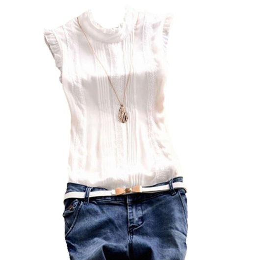 Camiseta Chaleco con Volantes en Cuello y Color Liso - Image 3
