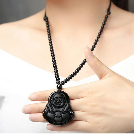 Colgante Obsidiana Cabeza de Lobo Bagua Buda Lateral