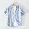 Camisa de Lino Hombre Rayas Verdes Manga Corta Oversized