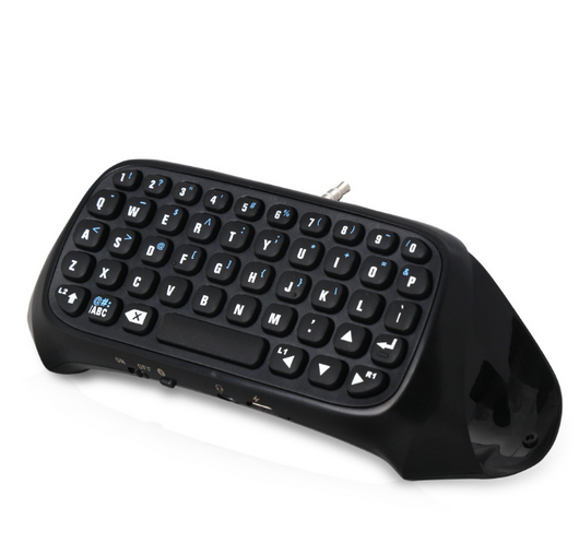 Black Bluetooth gamepad keyboard attachment for PS4 controllers, featuring a full QWERTY layout for easy text input. - Image 4