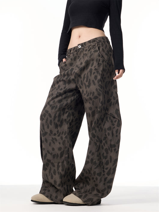 Pantalones Jeans Leopardo Retro Mujer Cintura Alta Pierna Ancha - Image 16