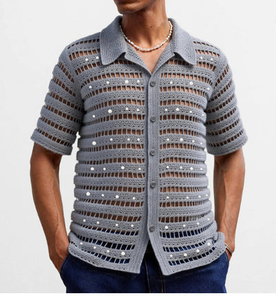 Suéter Hueco de Diseño Francés con Cuentas para Hombre - Image 9