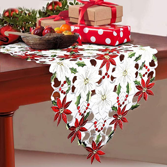 Camino de Mesa Navideño con Flores Bordadas