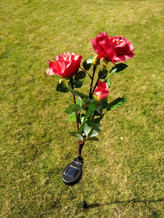 Lámpara Solar Rosa con 3 LED - Luz de Jardín Recargable por Energía Solar