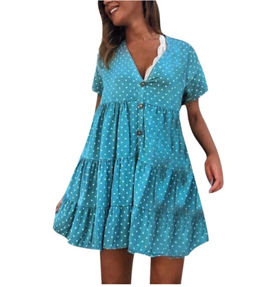 Vestido Entallado de Lunares con Botones
