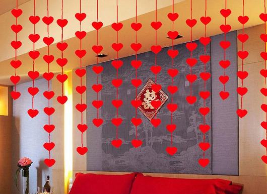 Red heart curtain with 'love' text, made of non-woven fabric, suitable for romantic home or party decoration. - Image 4