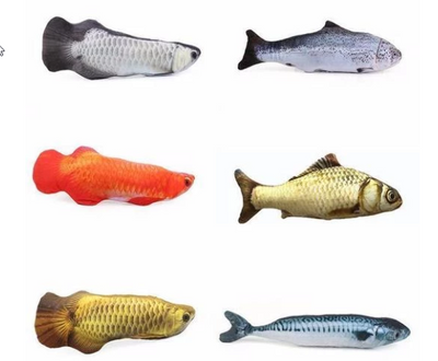 Two plush fish cat toys, one large and one small, with realistic green and brown scale patterns. - Image 15