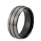 Anillo de Tungsteno Negro 8mm para Hombre y Mujer - Diseño Dome con Líneas Plateadas y Acabado Mate