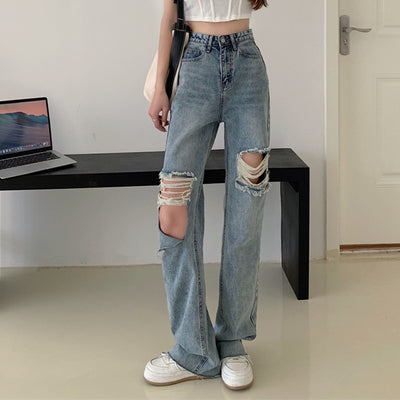 Jeans Retro Talle Alto Rectos con Roturas - Image 8