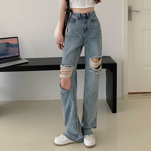 Jeans Retro Talle Alto Rectos con Roturas - Image 8