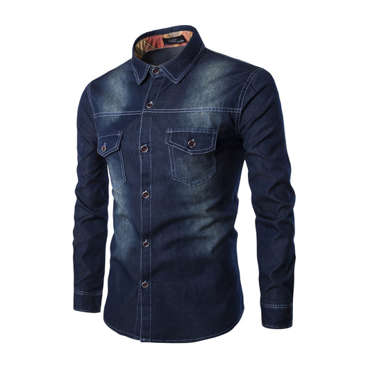 Camisa Vaquera Talla Grande Hombre Bolsillos Dobles Manga Larga Slim - Image 16
