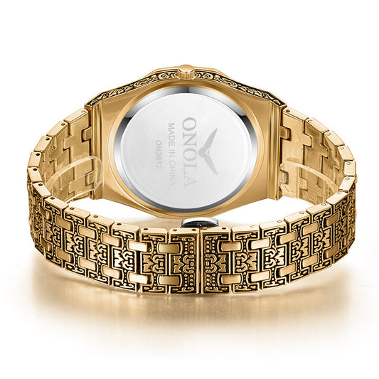 Reloj de Pulsera Vintage Tallado para Hombre Acero Inoxidable Resistente al Agua Dorado - Image 2