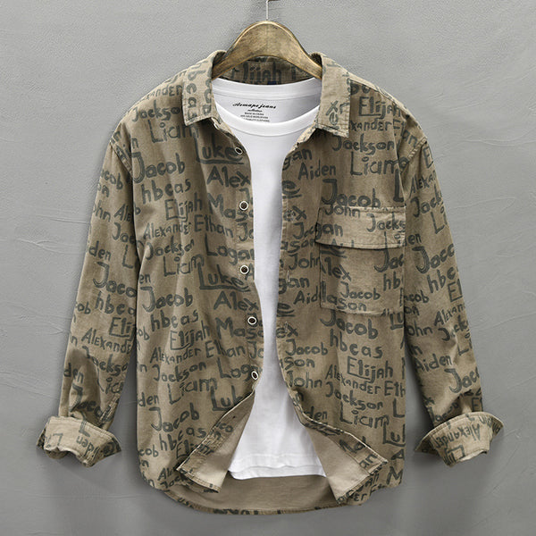 Camisa de Algodón Manga Larga con Letras en Pana