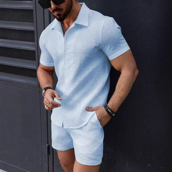 Conjunto de Playa Transpirable para Hombre - Camisa y Shorts Vintage