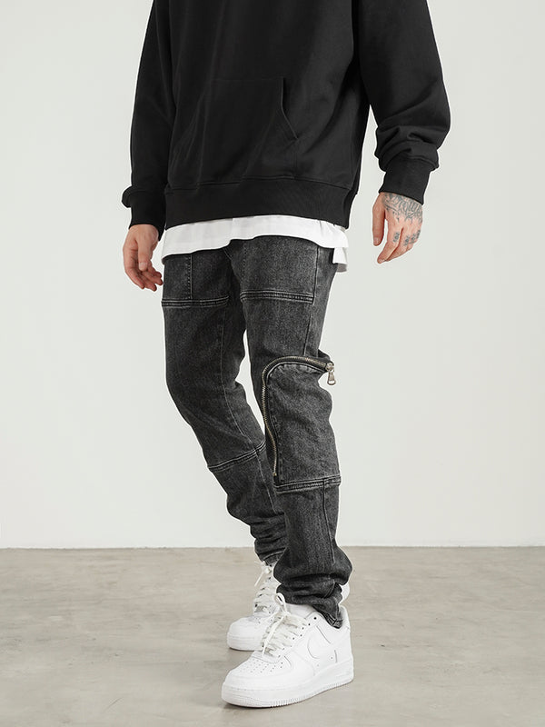 Jeans Slim Fit Gris Desgastado Lavado