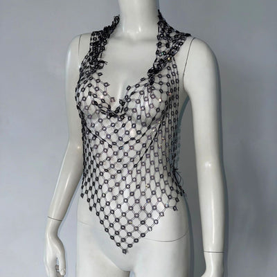 Camiseta de Malla Hueca con Strass Brillante - Image 9